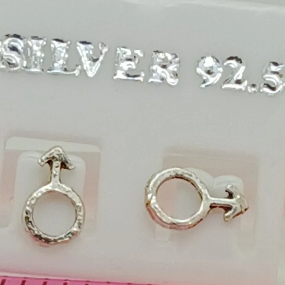 925 Sterling Silver Mars Male Symbol‎ Stud Earring Vintage 1990s Mens Jewelry